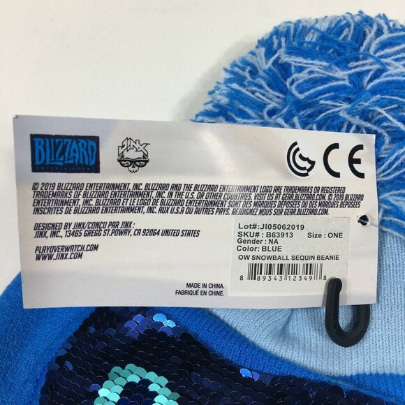 Overwatch Mei Snowball Sequin Beanie Hat Blue One Size Fits Most Blizzard Ent - Picture 4 of 10